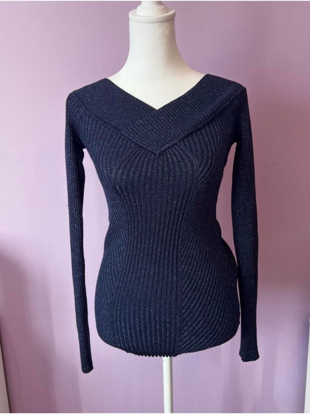 Candie's blue glitter off the shoulder v-neck sweater women’s size medium